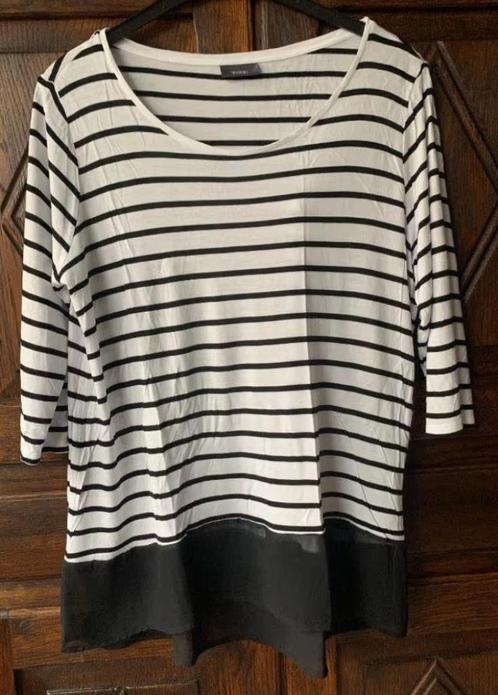 Zwart-wit gestreepte top 3/4 mouw; longsleef; Yessica C&A; L, Kleding | Dames, Tops, Zo goed als nieuw, Maat 42/44 (L), Wit, Lange mouw