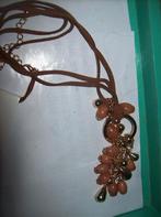 Ketting Suede Koorden Goudkleur Bruine Steen Hangers, Bruin, Verzenden, Nieuw, Steen of Mineraal