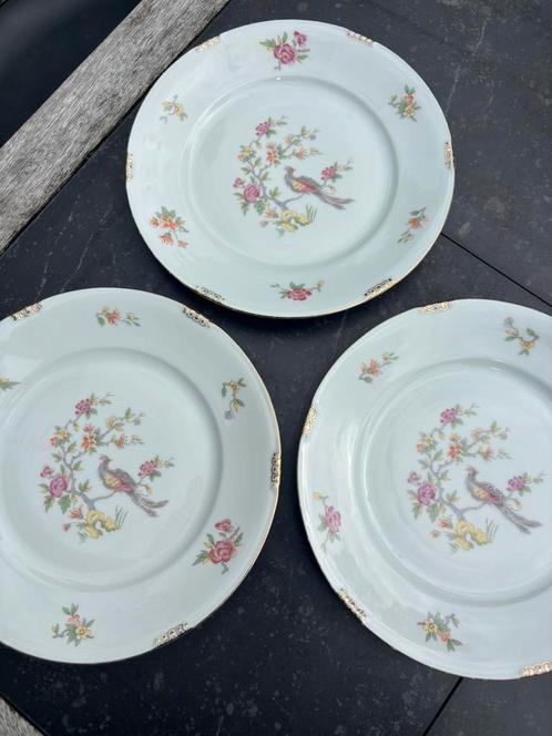 Bavaria porselein dinerborden bloem vogel roze goud,vintage, Antiek en Kunst, Antiek | Servies compleet, Ophalen of Verzenden