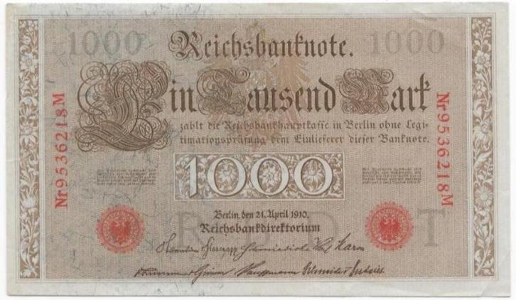Duitse Rijk, 1000 Mark 1910 KM# P.44b, Postzegels en Munten, Bankbiljetten | Europa | Niet-Eurobiljetten, Los biljet, Duitsland