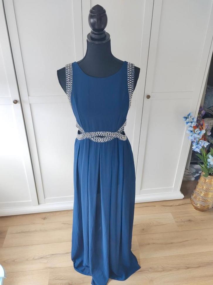 Prachtige avond jurk als nieuw!, Kleding | Dames, Jurken, Zo goed als nieuw, Maat 38/40 (M), Blauw, Onder de knie, Ophalen of Verzenden