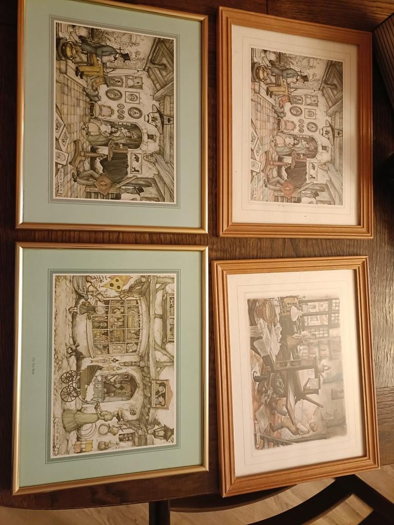 4 lijstje met Anton Pieck prenten, Verzamelen, 1980 tot heden, Ophalen of Verzenden, Zo goed als nieuw, Prent