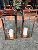 Windlicht /lantaarn met glas en leren hengsel, Ophalen, Gebruikt, Overige materialen