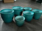 6 turquoise bloempotten  voor binnen, Ophalen, Rond, Zo goed als nieuw, Aardewerk