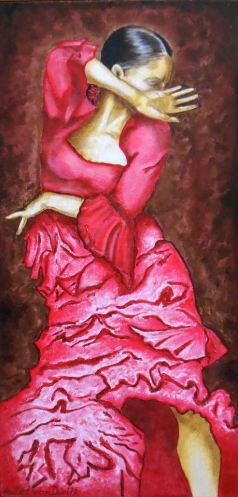 "Flamencodanseres" Schilderij  ., Antiek en Kunst, Kunst | Schilderijen | Modern, Verzenden