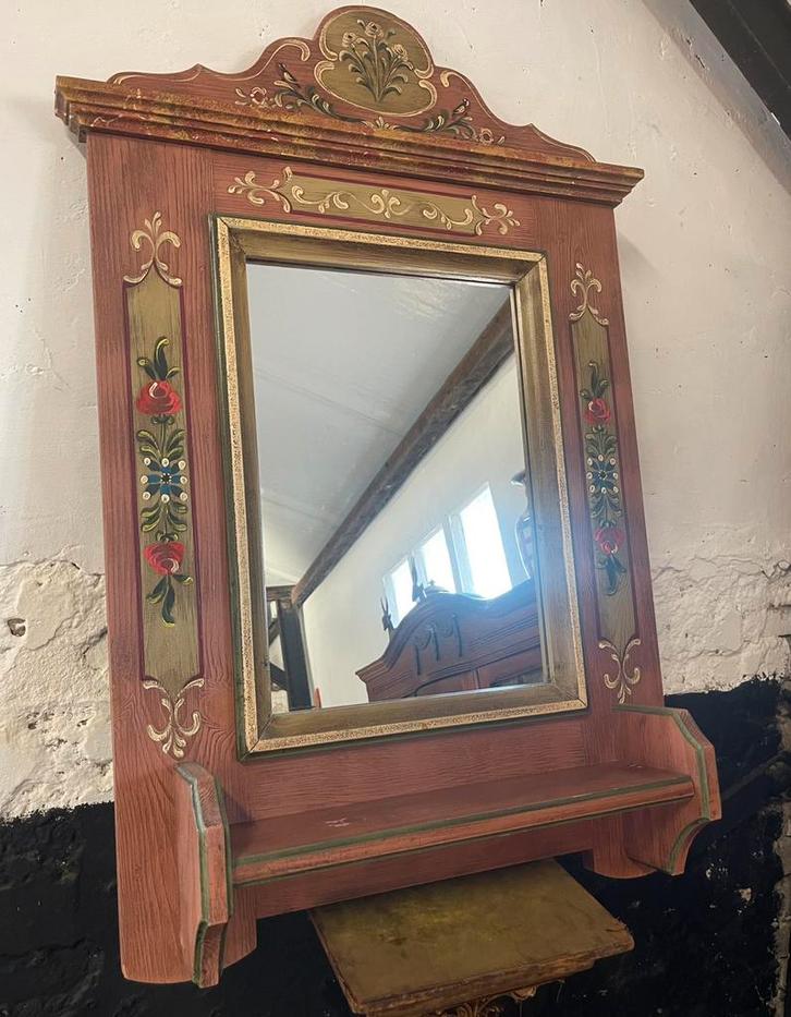 Prachtige vintage Voglauer spiegel handbeschilderd Anno 1800, Antiek en Kunst, Antiek | Spiegels, Rechthoekig, Ophalen