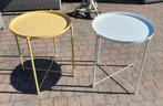 Gele/Witte Bijzettafel, Huis en Inrichting, Tafels | Bijzettafels, Minder dan 55 cm, Metaal of Aluminium, Rond, Zo goed als nieuw