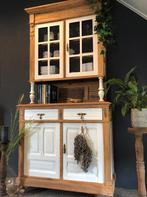 Vintage Boeren Buffetkast jaren 30 > mat wit, oud hout, gaas, Ophalen, Gebruikt, 200 cm of meer, Stoer Brocante