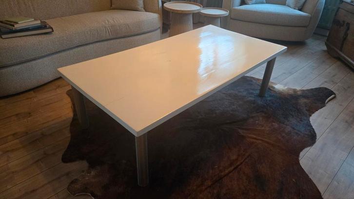 Salontafel Eiken Blad, Wit Gelakt, Huis en Inrichting, Tafels | Salontafels, Gebruikt, Minder dan 50 cm, 50 tot 100 cm, 100 tot 150 cm