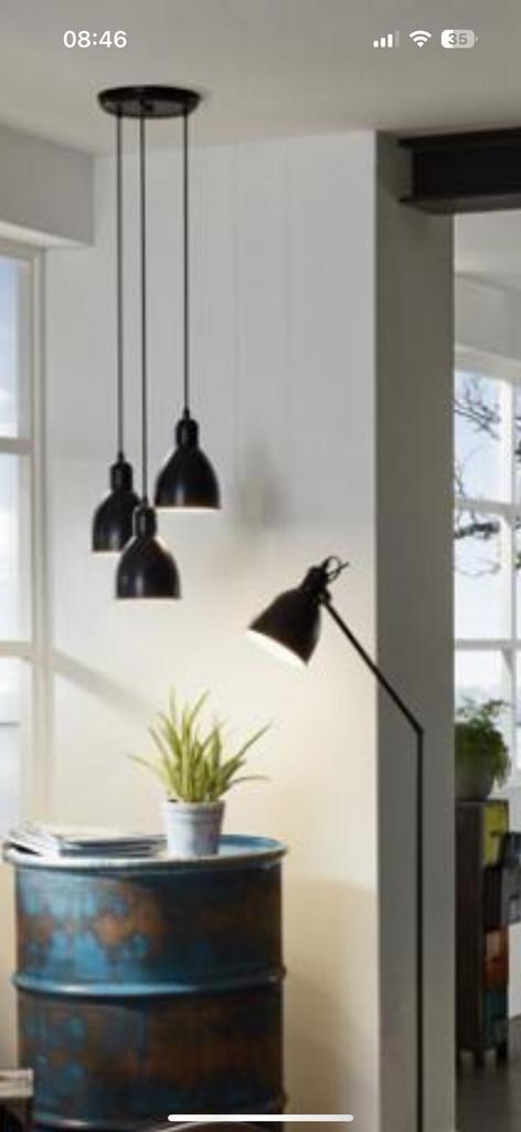 Hanglamp EGLO PRIDDY trio 3 lampen Kleur mat zwart zgan, Huis en Inrichting, Lampen | Plafondlampen, Zo goed als nieuw, Metaal