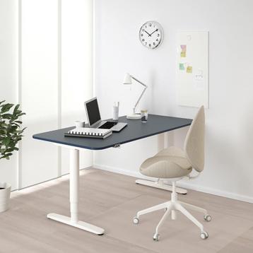 Ikea zit/sta bureau 160x80 elektrisch blauw/wit (als nieuw) - afbeelding 1