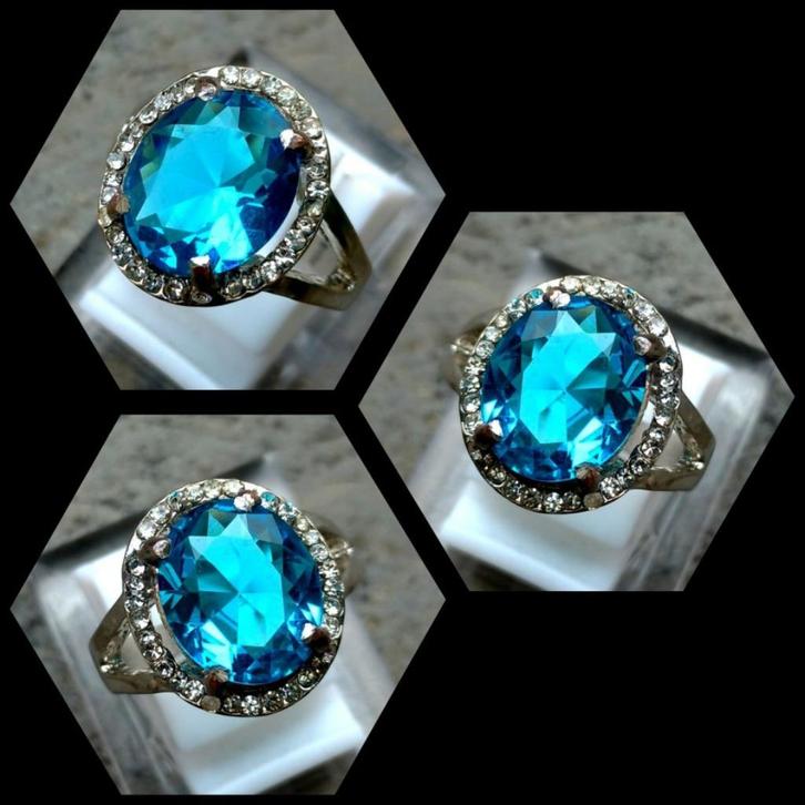 Damesring met Blauwe London Topaas Edelsteen CAR12, Sieraden, Tassen en Uiterlijk, Ringen, Nieuw, Dame, Blauw, Overige materialen
