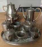 Verzilverd theeservies met warmhoudplaat, jaren 50, Ophalen of Verzenden