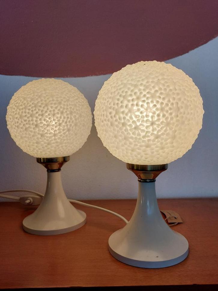 Vintage tafellampjes (2) space age, Huis en Inrichting, Lampen | Tafellampen, Gebruikt, Minder dan 50 cm, Kunststof, Ophalen