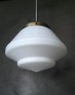Vintage Art Deco Glazen Conische Hanglamp / Schoollamp, Huis en Inrichting, Lampen | Hanglampen, Gebruikt, 50 tot 75 cm, Ophalen of Verzenden