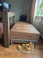 Donkerbruine salontafel  met glasplaat >>GRATIS<<, Huis en Inrichting, Tafels | Salontafels, Ophalen, Gebruikt, 50 tot 100 cm