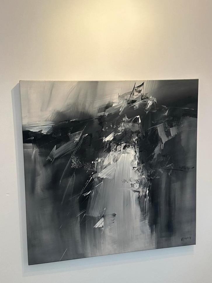 Abstract Schilderij in Zwart-Wit, Antiek en Kunst, Kunst | Schilderijen | Abstract, Ophalen