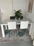 Wit hoogglans eettafel met 4 stoelen, Huis en Inrichting, Ophalen, Gebruikt, 50 tot 100 cm, Vijf personen of meer