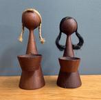 60 jaren peper & zout stel teak houten vrouwtjes met bakje, Huis en Inrichting, Ophalen of Verzenden, Gebruikt