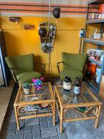 Vintage jaren 70/80 rotan glazen bijzettafel/ salon tafel, Huis en Inrichting, Tafels | Bijzettafels, ?, Zo goed als nieuw, Ophalen