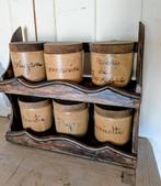 Vintage franse kruidenpotjes, kruidenrek, Antiek en Kunst, Curiosa en Brocante, Ophalen of Verzenden