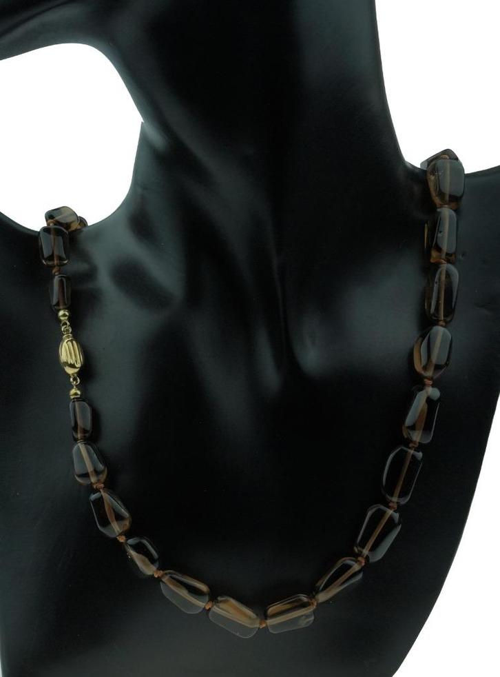 Rookkwarts met fraai 14k gouden slot ketting vintage dames, Sieraden, Tassen en Uiterlijk, Antieke sieraden, Ketting, Goud, Met edelsteen