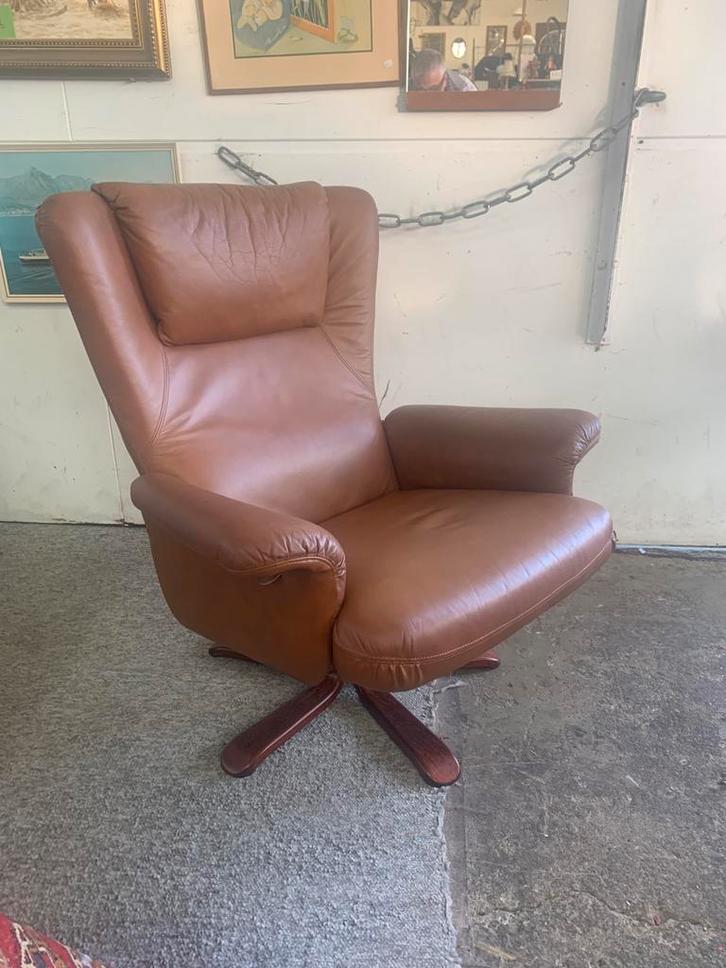 Fauteuil vintage Zweedse aren 70 leren relax fauteuil, Huis en Inrichting, Fauteuils, Zo goed als nieuw, 50 tot 75 cm, Ophalen of Verzenden