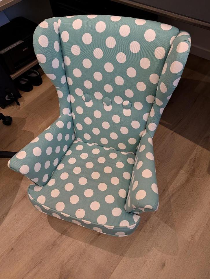 Ikea STRANDMON kinder fauteuil stoel ebbetorp turquoise, Huis en Inrichting, Fauteuils, Zo goed als nieuw, Hout, Stof, 50 tot 75 cm