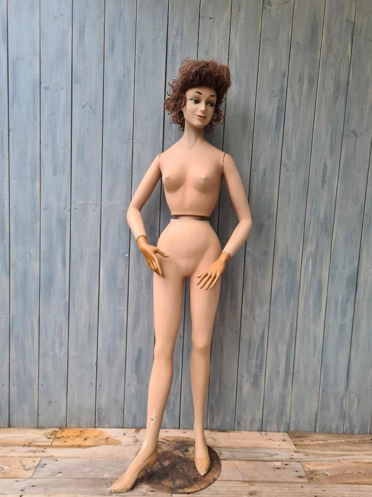 vintage etalagepop dame brocante paspop 170 cm, Antiek en Kunst, Curiosa en Brocante, Ophalen of Verzenden