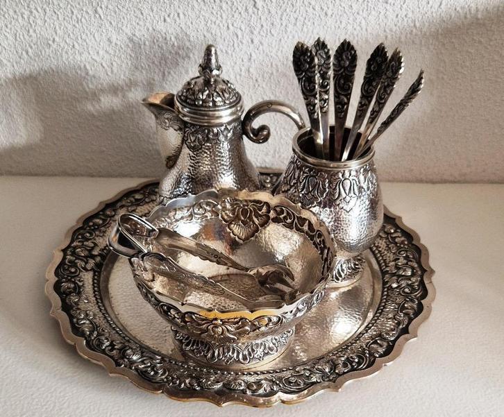 Vintage Djokja zilveren 10-delig roomset, Antiek en Kunst, Antiek | Goud en Zilver, Zilver, Ophalen of Verzenden