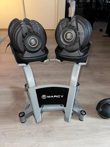 Marcy adjustable dumbell set and Domyos kettle bells