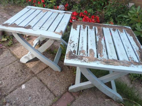 2 Teakhouten bijzettafeltjes Ascot Collection. Opknappers!, Tuin en Terras, Tuintafels, Gebruikt, Vierkant, Teakhout, Ophalen