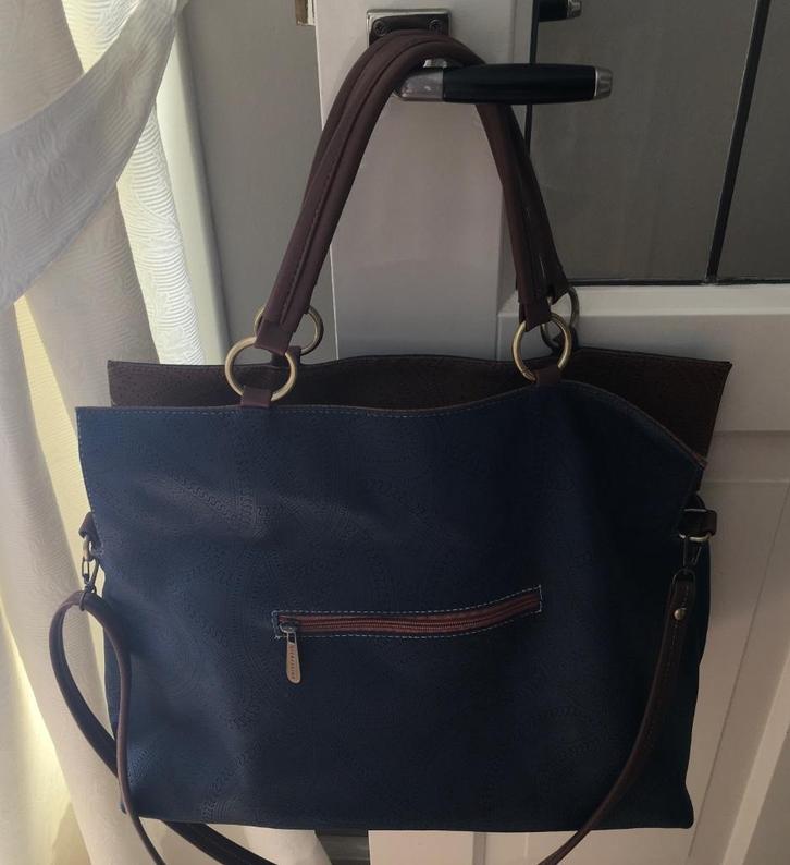 Tas shoppermodel Blauw/ Bruin, Sieraden, Tassen en Uiterlijk, Tassen | Damestassen, Zo goed als nieuw, Shopper, Blauw, Ophalen of Verzenden