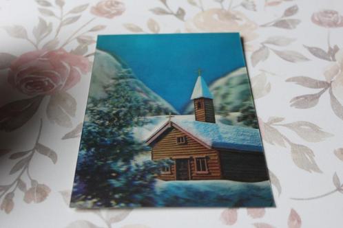 3D Stereo Postkaart - Houten Kerk in de Bergen, Sneeuw, CH, Verzamelen, Ansichtkaarten | Themakaarten, Ongelopen, 1960 tot 1980