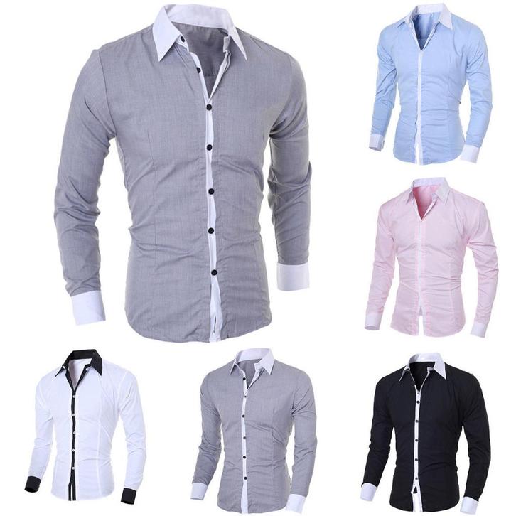 Heren contrast overhemd slim fit mannen strakke zwarte witte, Kleding | Heren, Overhemden, Nieuw, Overige halswijdtes, Overige kleuren
