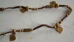 Ketting Duurzaam van Leer met Messing Kralen en Hartjes, Ophalen of Verzenden, Zo goed als nieuw, Overige materialen, Met hanger