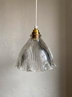 Vintage Franse holophane hanglamp lampenkap glas ribbel sier, Huis en Inrichting, Lampen | Hanglampen, Glas, Ophalen of Verzenden