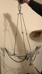 Deco metalen kroonluchter met 3x glas craquelé, Ophalen, Gebruikt, Glas