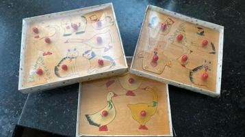 <Vintage houten 3xkinderpuzzels jaren 60 > beschikbaar voor biedingen