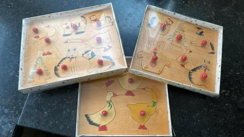 <Vintage houten 3xkinderpuzzels jaren 60 >, Kinderen en Baby's, Speelgoed | Houten speelgoed, Zo goed als nieuw, Overige typen