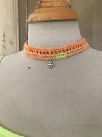 Ketting choker geel oranje koraal groen bedel bloem, Nieuw, Overige materialen, Oranje, Ophalen of Verzenden