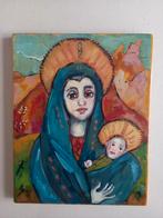 Moderne icoon handgeschilderd moeder en kind, Antiek en Kunst, Antiek | Religie, Verzenden