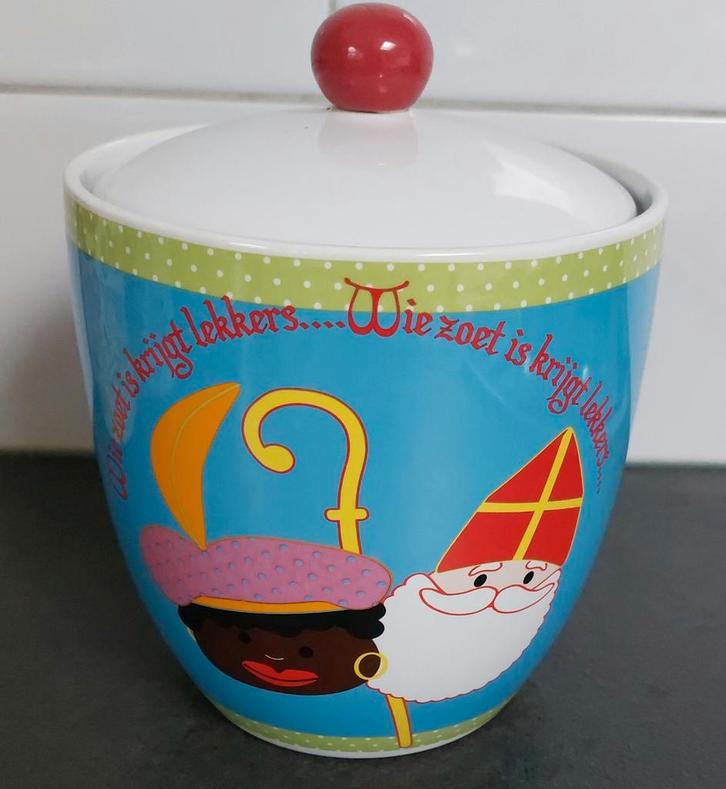Mooie Sinterklaas en zwarte Piet Pepernotenpot ( blauw), Diversen, Sinterklaas, Zo goed als nieuw, Ophalen of Verzenden