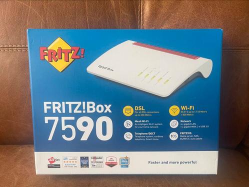 AVM FRITZ!Box 7590 in doos met alles erbij., Computers en Software, Netwerk switches, Zo goed als nieuw, Ophalen of Verzenden