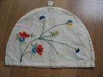 Theemuts Geborduurd Bloem Rood/Blauw/Geel Vintage, Antiek en Kunst, Curiosa en Brocante, Ophalen of Verzenden