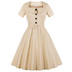 Beige jurk (retro jurkje pin up 34 36 38 40 42 44 46), Nieuw, Beige, Verzenden