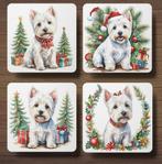 Westie Kerst onderzetters met houder, Verzenden, Nieuw, Glas of Kopje