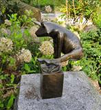 JUMPKIKKER 44 cm breed / bronzen beeld / tuinbeeld / brons, Nieuw, Info@huisentuindecoratiemarie.nl, Dierenbeeld, Huis en tuin decoratie Marie