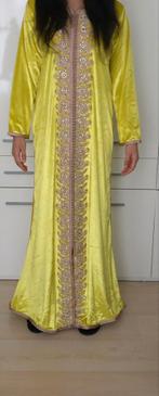 Marokkaanse Kaftan Velvet S-L, Kleding | Dames, Jurken, Ophalen of Verzenden, Zo goed als nieuw, Maat 36 (S), Geel