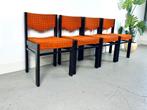 Vintage set stoelen 4 jaren 50/60/70 Oranje brutalistisch, Ophalen, Hout, Gebruikt, Overige kleuren